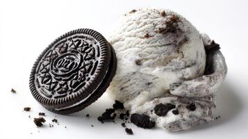 Ice Cream with Chocolate Cookie Still Life Isolated on White Background photo