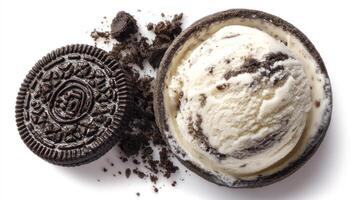 Scoop of Cookies and Cream Ice Cream with Chocolate Cookie photo