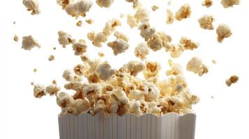 Popcorn Exploding Out of Container Isolated on White Background photo