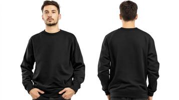 Man Wearing Black Sweatshirt 2 Front and Back View on White Background photo