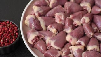 Duck or turkey internal organs as an ingredient for dinner preparation video