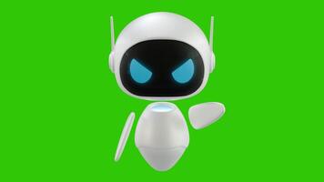 Cute 3D mini Robot character animation with angry movement while pointing his hand forward. Green screen background. Perfect looping. Artificial intelligence virtual assistant robot. video