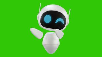 Cute 3D mini Robot character animation with hand waving movement, and wink eyes expression. Green screen background. Perfect looping. Artificial intelligence virtual assistant robot. video