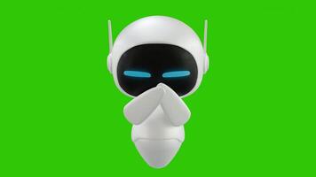 Cute 3D mini Robot character animation with a small laughing motion, looking left and right with suspicious eyes. Green screen background. Perfect looping. Ai robot. video