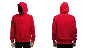 Red Hoodie Front and Back View Blank Apparel for Custom Design photo