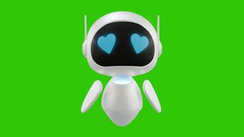 Cute 3D mini Robot character animation with with heart-shaped eyes to express feelings of liking or falling in love. Green screen background. Perfect looping. Ai robot. video