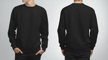 Black Sweatshirt Mockup Showing Front and Back View on a Person photo