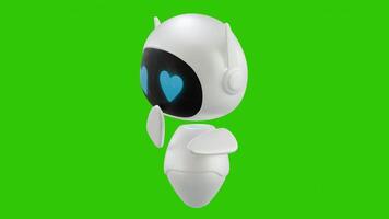 Cute 3D mini Robot character animation with with heart-shaped eyes to express feelings of liking or falling in love. Move facing sideways and forwards. Green screen background. Perfect looping. video