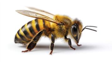 Honeybee Detailed Studio Shot with Yellow and Black Stripes on White photo