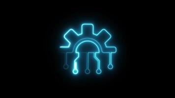 Gear rotation icon Neon Line, Glowing neon line networking concept animation Isolated on Black Background video