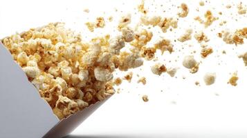 Popcorn Exploding From Container on White Background Food Photography photo