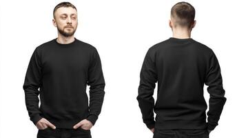 Man Wearing Black Sweatshirt Front and Back Views for Apparel Mockup photo