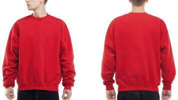 Red Sweatshirt on a Model Front and Back View Product Display photo
