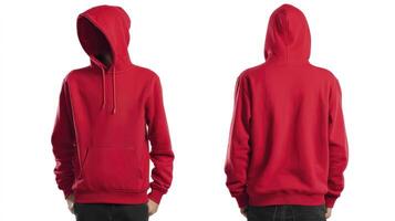 Red Hoodie Apparel Isolated Display Showing Front and Back Views photo