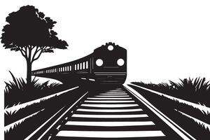 Silhouette train moving on railroad track design illustration vector