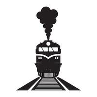 Front view of steam train silhouette illustration with smoke vector