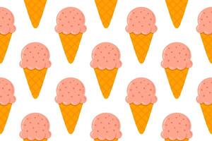 Repeating pattern with double-scoop strawberry ice cream cones in a simple layout on white background vector
