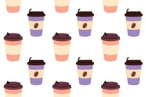 Seamless pattern with pastel takeaway coffee cups on clean white background vector