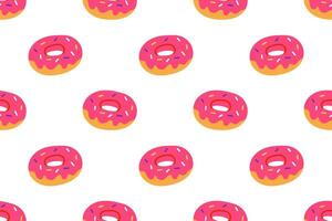 Seamless pattern with pink glazed donuts on white background vector