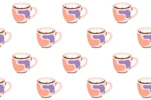 Seamless pattern with hot coffee mugs topped with whipped cream on white background vector
