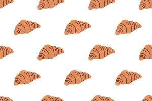 Seamless croissant pattern with golden pastries on white background vector