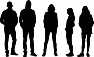 Silhouetted Crowd Diverse Group of Standing Figures in Casual Wear vector