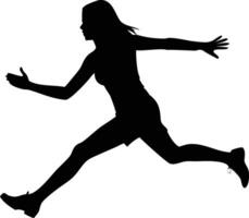 Silhouette Of Woman Running, Jumping, Asian Ethnicity vector
