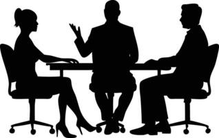 Silhouettes of three figures around table, Woman wearing heels, man gesturing vector