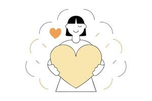 Smiling Person Holding Heart with Decorative Lines Around Shape vector