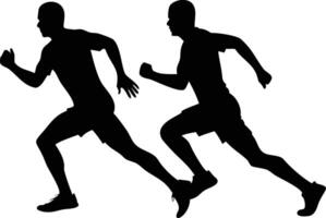Sprinting Silhouette Two Athletes Running, Exercising vector