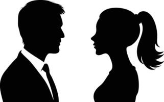 Man in suit and woman silhouette staring at each other vector