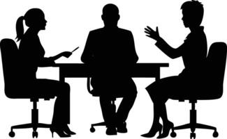 Silhouette Of Three Diverse People Conferring Around A Table vector