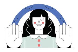 Happy Asian Girl with Open Hands under Rainbow. Flat Design with Cute Features vector