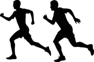Silhouette of Two Men Running Fast Full Body Action vector
