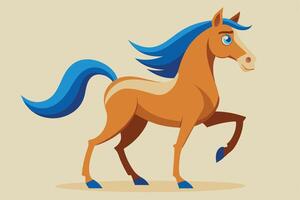 Animated Stallion with Blue Mane Walking on Beige Background vector