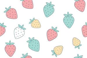 Colorful Strawberries Pattern on White, Hand Drawn Style, Minimalist, Cute, Berries vector