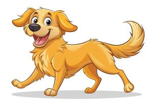 Cartoon Golden Retriever Running Happily with Mouth Open on White Background vector
