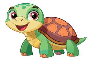 Cheerful Cartoon Turtle Character with Green Shell on White Background vector