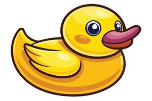 Animated Yellow Duck with Pink Beak, Cartoon Style on White Background vector