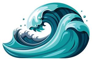 Stylized Ocean Wave with Foam Crests and Bubbles on a White Background vector