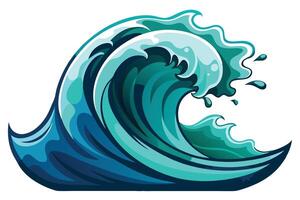 Illustrated Large Ocean Wave Cresting with Water Droplets on White Backdrop vector