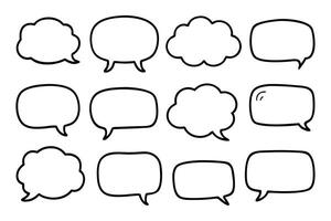 Set of Twelve Hand Drawn Speech Bubbles with Black Outlines on White Background vector