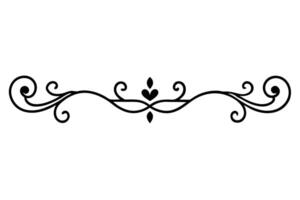 Swirling Flourish Black Line Ornament with Leafs on White Background vector