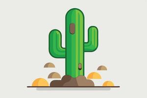 Stylized Green Cactus with Brown Patches and Flat Design Desert Landscaping vector