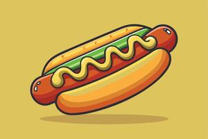 Cartoon Hotdog with Mustard, Ketchup, and Relish on Yellow Background vector