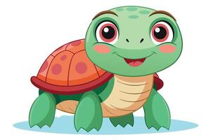 Cartoon Turtle with Large Eyes, Red Shell, and Green Body vector