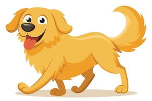 Smiling Cartoon Dog Walking With Tongue Out. Golden Retriever On White vector