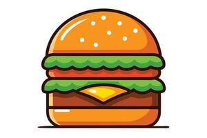 Burger with Lettuce, Tomato, Cheese and Bun on a White Background vector