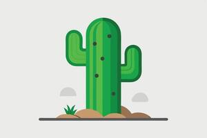 Green Cactus with Arms on Soil Against a Neutral Background vector