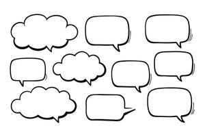 Collection of Hand Drawn Speech Bubbles with Black Outline on White Background vector